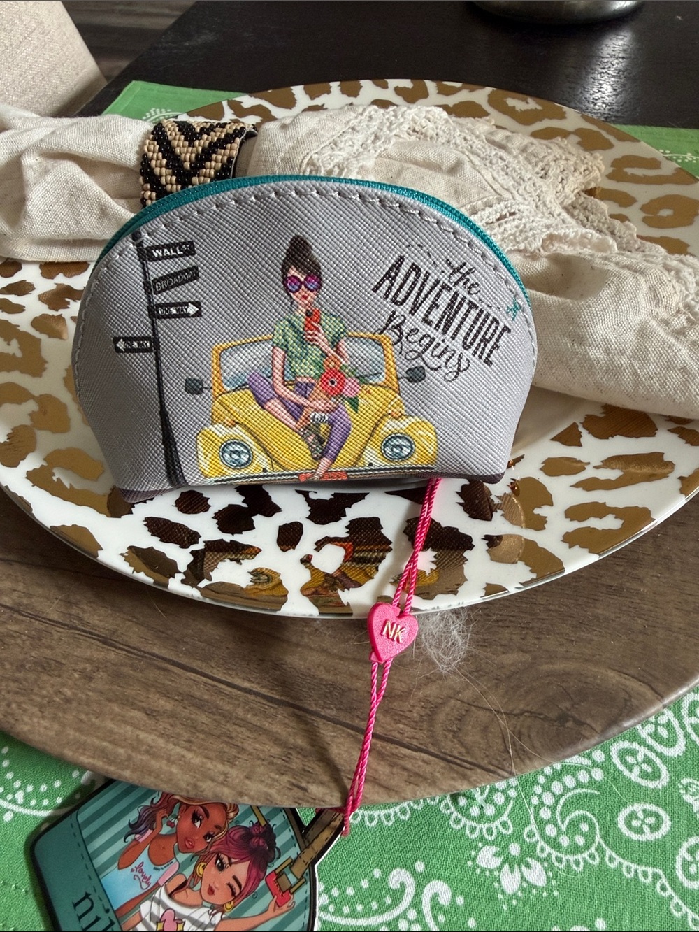 Gray Coin Purse with Teal Trim and Pink Accent the adventure begins !!!! NWT